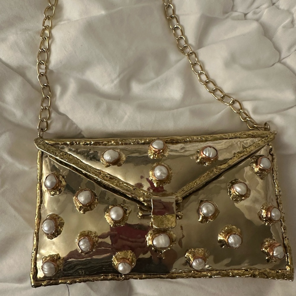 Gold and White Embellished Women's Bag